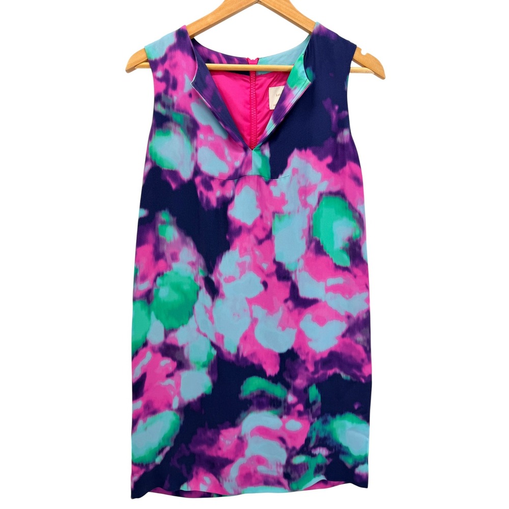 Kate Spade New York Abstract Floral Watercolor Shift Dress Navy Pink Mini‎ Sz 2